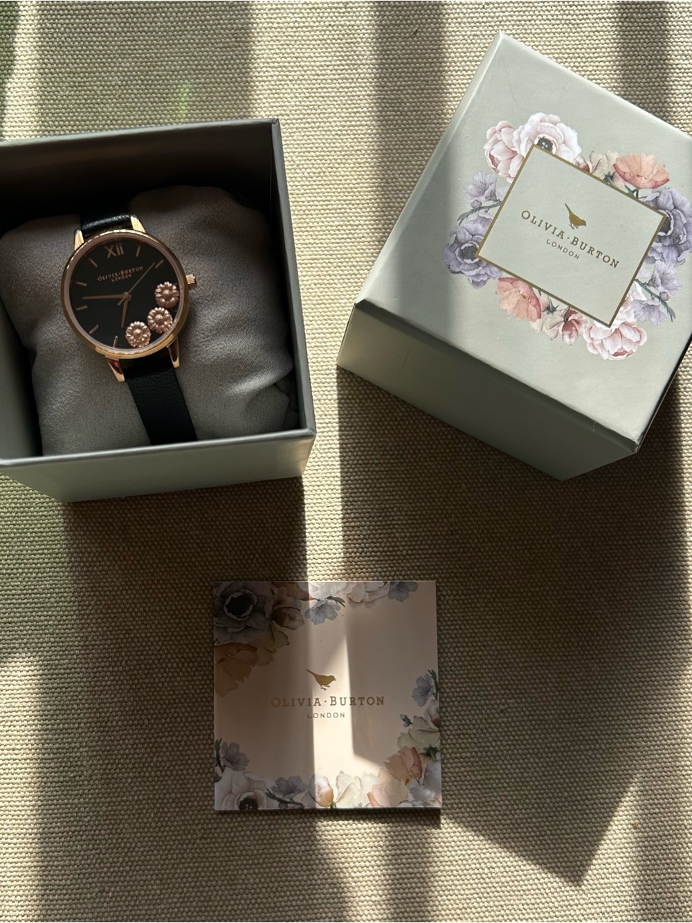 Olivia Burton Dancing Daisy Floating Flowers Watch With Black Leather Band - Picture 7 of 7